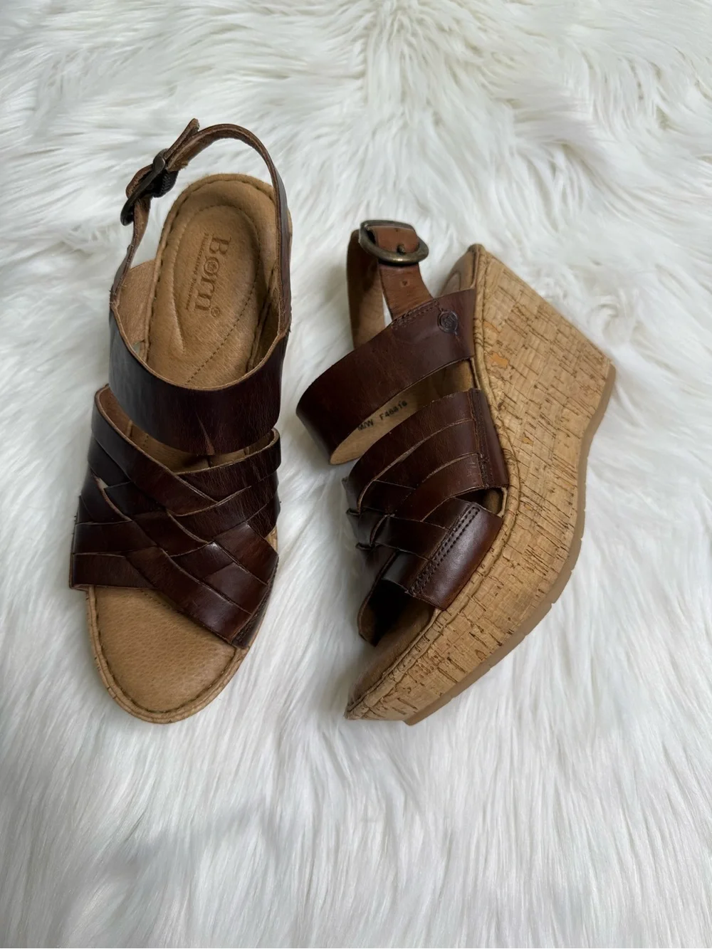Born Surya Women Brown Leather Woven Slingback Sandals Size 7